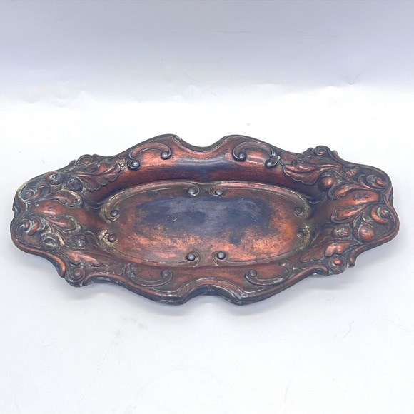The Unbranded Brand Other - Vintage Vanity Tray Trinket Dish Metal Ornate Art Nouveau Made in Japan